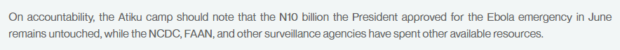 APC Presidential Campaign Council statement of 22 October 2026: the N10 billion the President approved for the Ebola emergency in June remains untouched