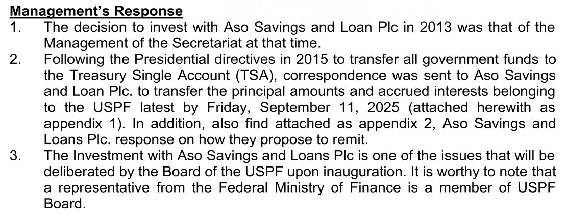 USPF management response: the 2013 decision was that of the secretariat's management at the time; Aso was asked to transfer principal and accrued interest by Friday, September 11, 2025; the matter awaits the board's inauguration