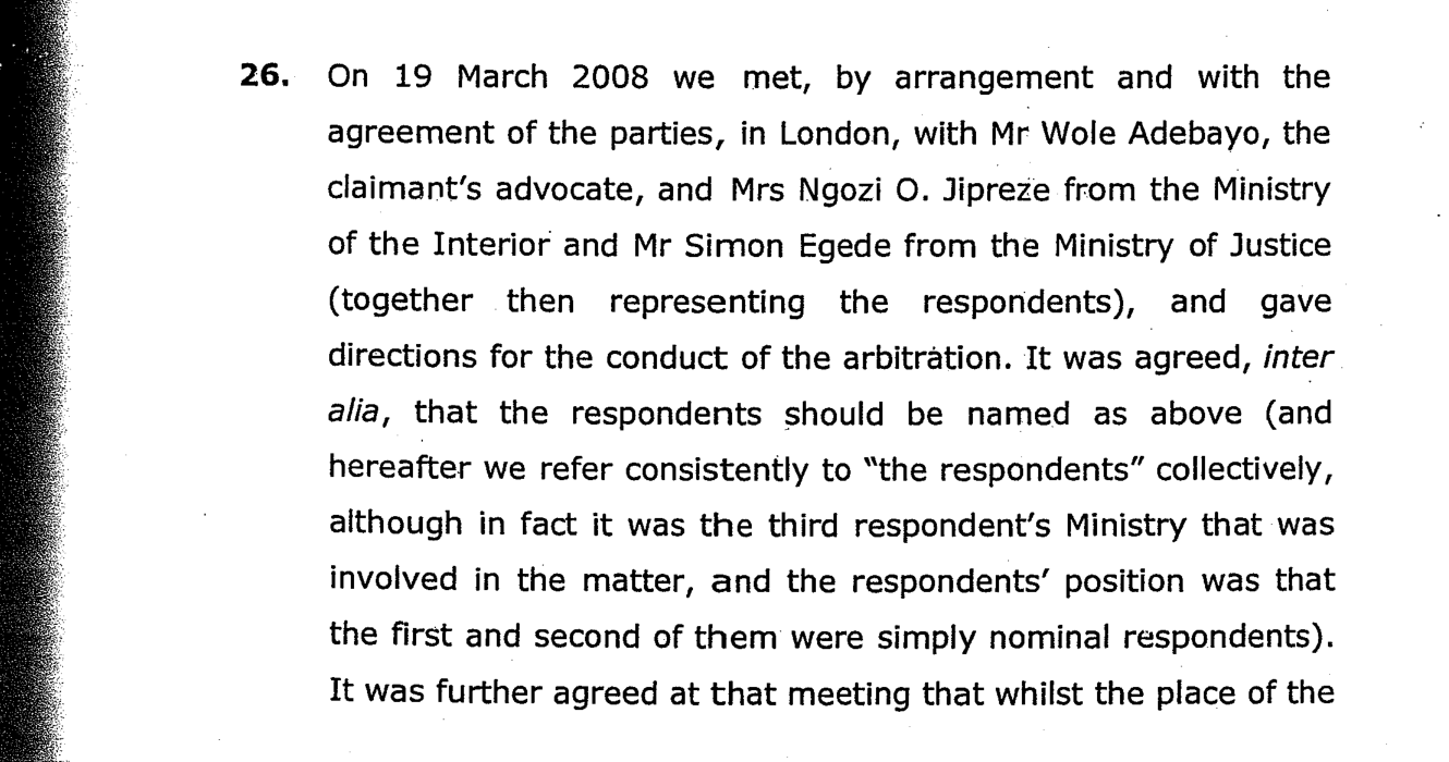 Final Award paragraph 26: preliminary meeting in London on 19 March 2008 with Mr Wole Adebayo, the claimant's advocate