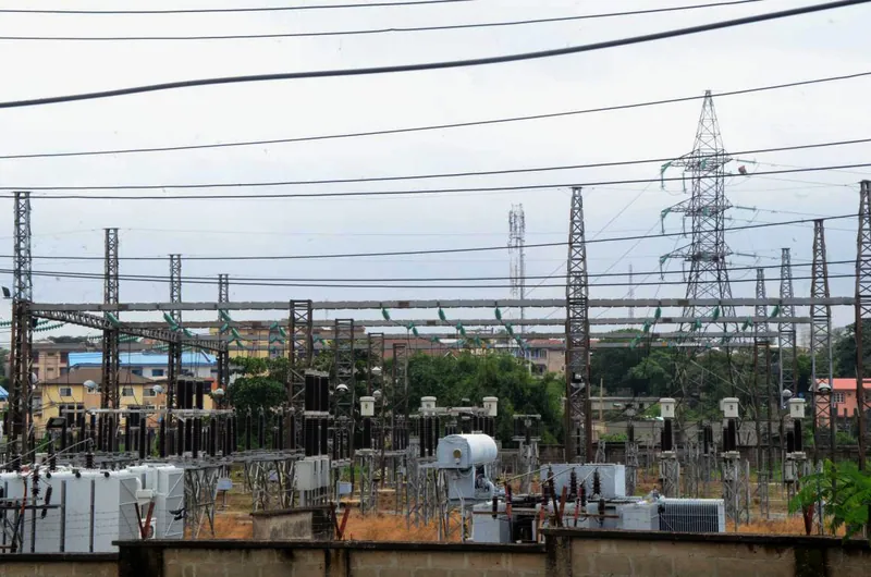 The Ikeja Electric substation at Alausa, Lagos, with transformers, gantries and overhead lines