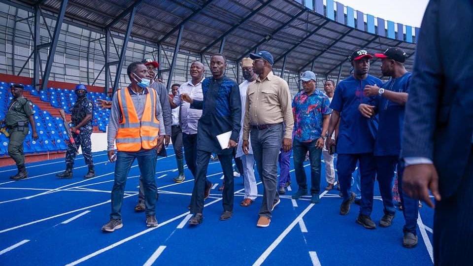 Governor Seyi Makinde and officials at Lekan Salami Stadium, Ibadan