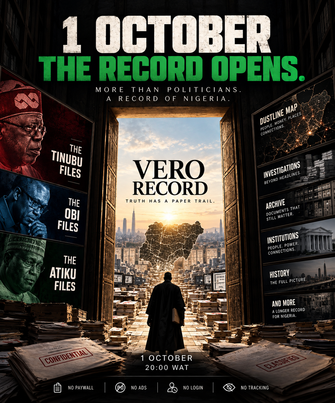 Illustration: 1 OCTOBER - THE RECORD OPENS. The Tinubu Files are only th - graphic 1